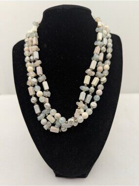Necklace Acrylic Faux Stones/Glass beaded multi stranded minimalist natural tone